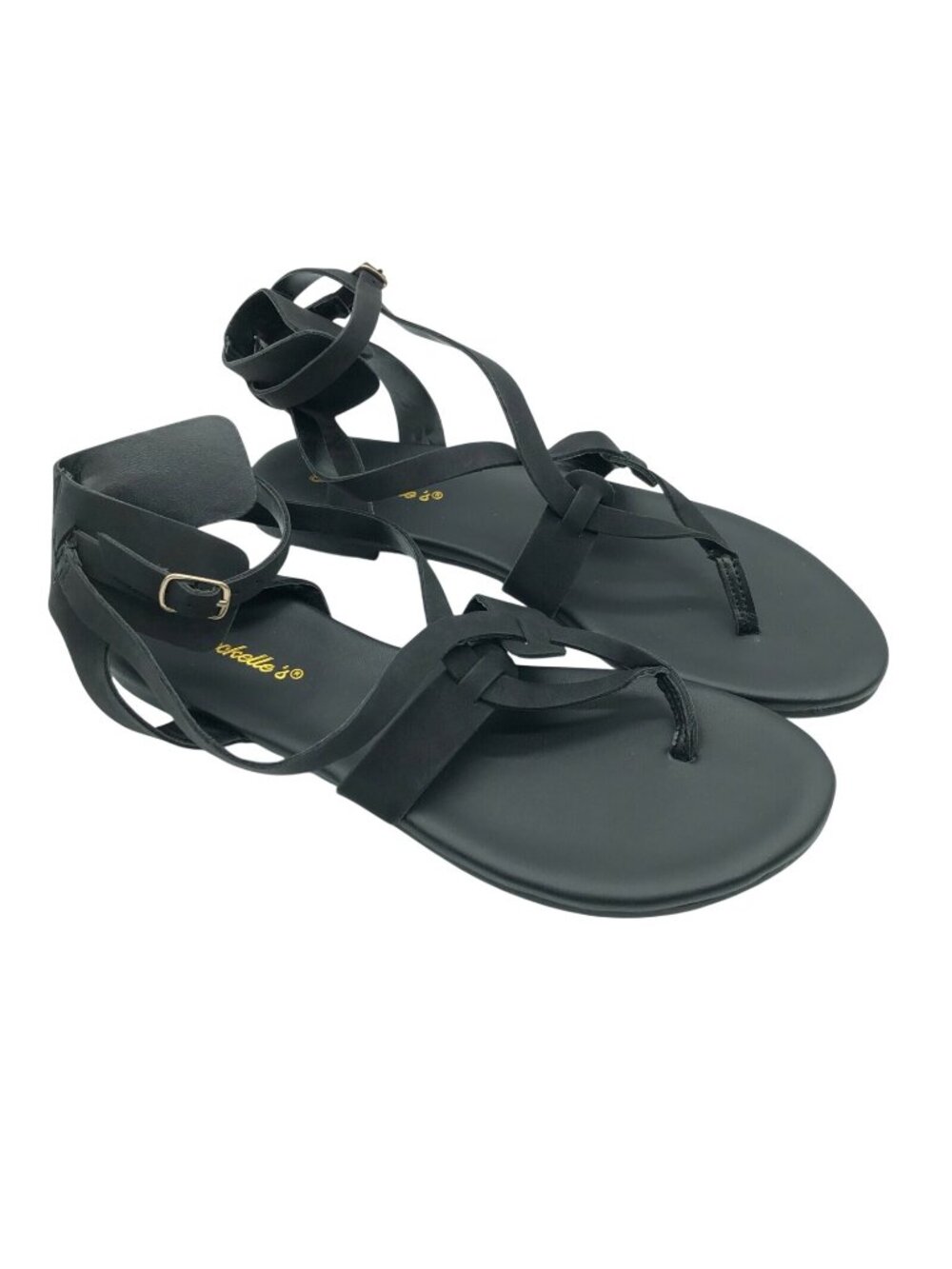 Breckelles Womens Sandals Strappy Ankle Strap Faux Leather Buckle Black 8.5